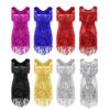 Women Latin Dress Shiny Sequin Sleeveless Tassels Fringed Dress Tango Samba Rumba Ballroom Salsa Jazz Dance Performance Costume