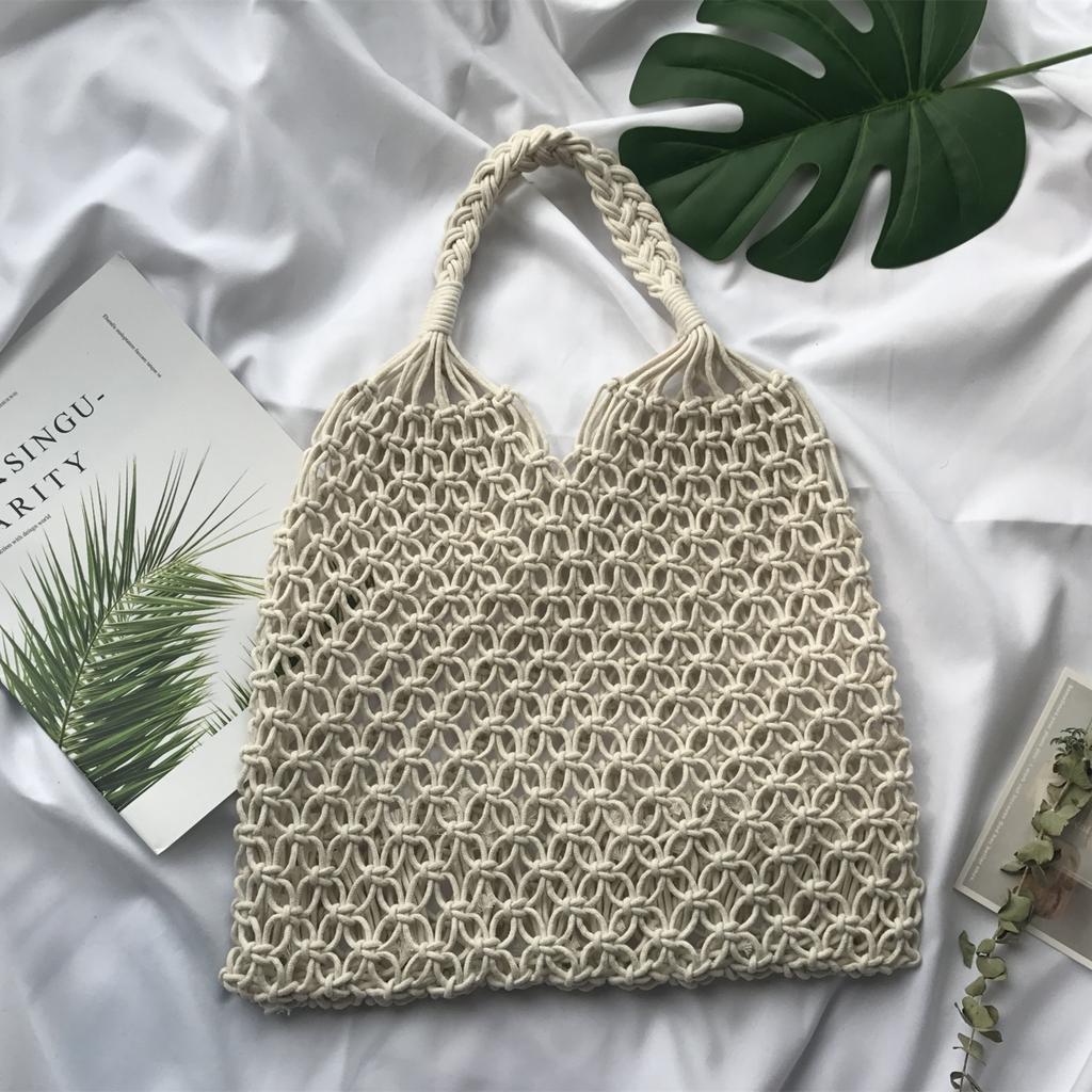 Women's Rattan Handmade Shoulder Storage Bag, Grass Woven Handmade Bag, Hollow, Large Capacity, Summer Beach Rest Storage Bag