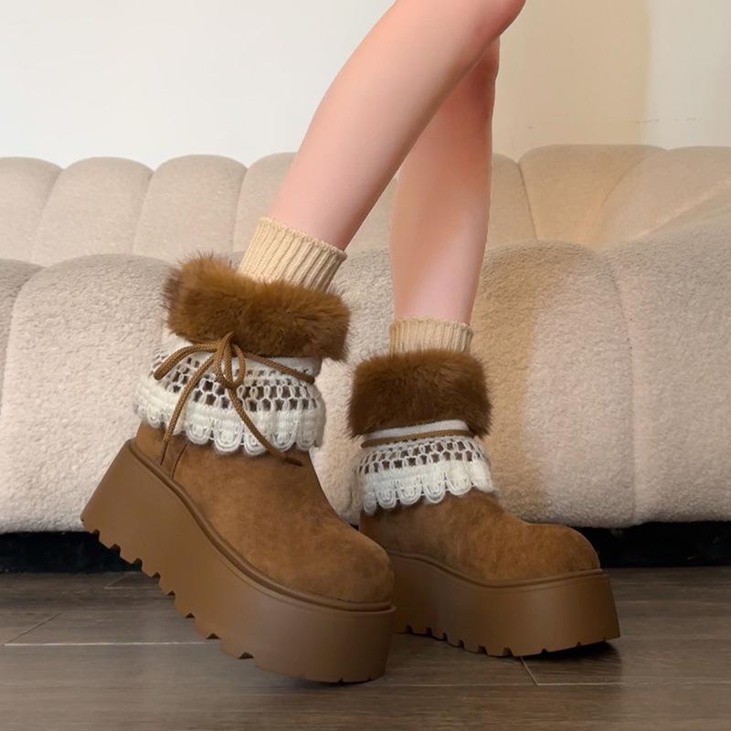 

cm thick sole height increase two wear snow boots women s winter new velvet warm short boots cute fluffy cotton shoes 39 хакі