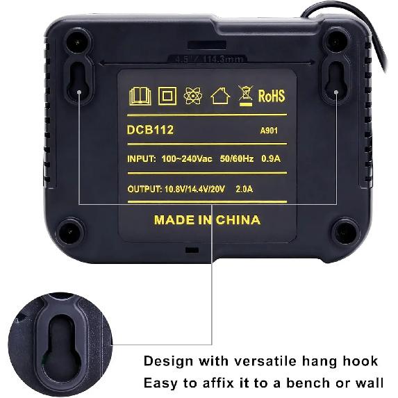 NEW Upgraded DCB112 Battery Charger For Dewalt 10.8V 12V 14.4V 18V 20V DCB206 DCB205 DCB204 DCB203 DCB120,DCB107 DCB115 DCB105