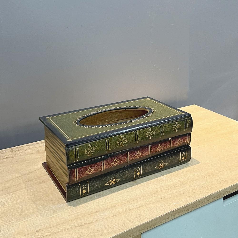 Creative Wooden Tissue Box Vintage Book Box Shape Tissue Box Art Restaurant Tissue Storage Box Ornament