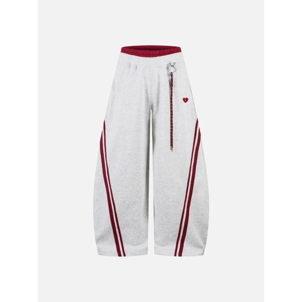 Unisex Hohe Taille Gestreifte Bestickte Weiter Bein Jogginghose Lockerer Schnitt Vintage Falsche Zweiteiler Lässige Hose