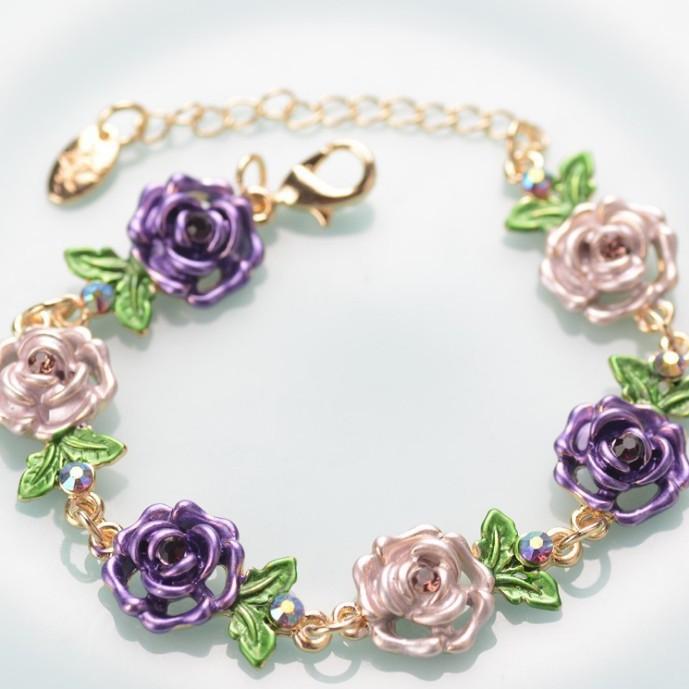 Bracelet Ethnique Rose en Alliage Vintage, Bijou de Poignet Floral Exagéré pour Femmes