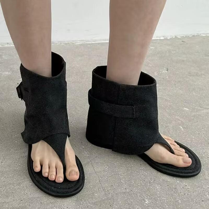 New 2025 Summer Women Sandals Boots Fashion Open Toe Flats Sheepskin  Retro High Top  Street Shoes Zapatos De Mujer