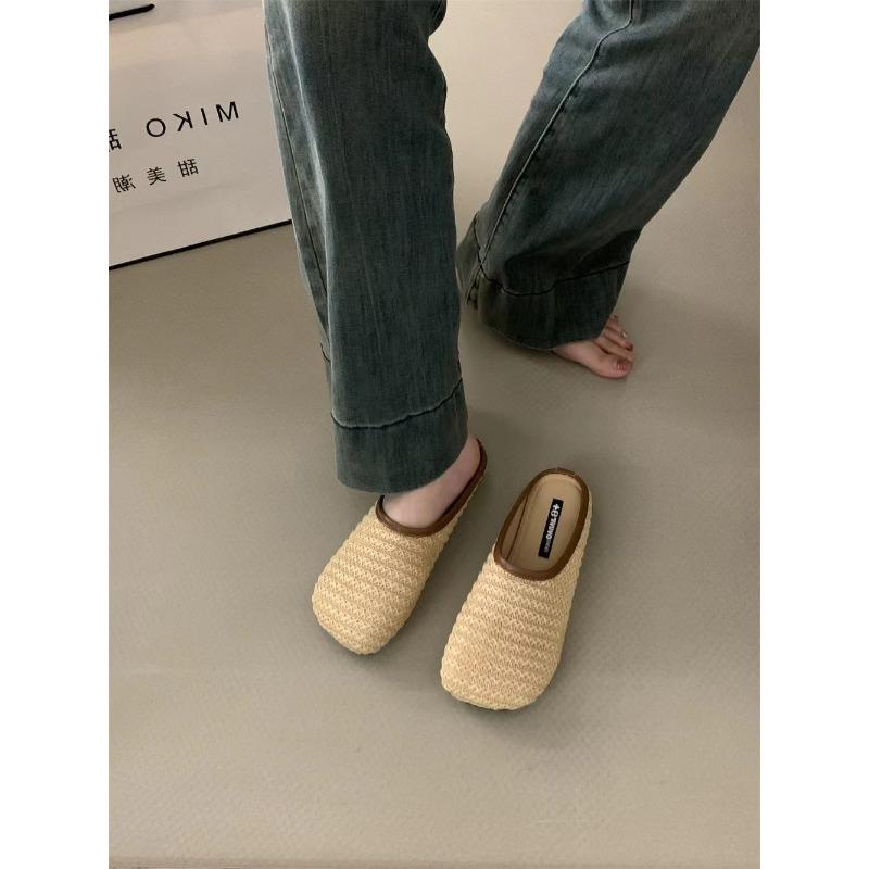 Niche retro flat-bottomed half-slippers casual shoes single shoes spring and summer women's shoes