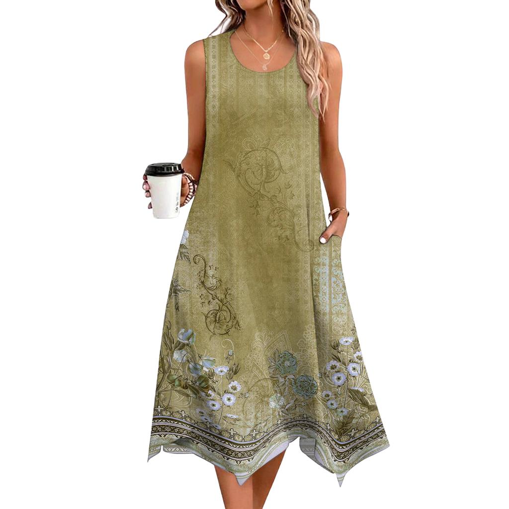 Γυναικείο Καθημερινό Φόρεμα Για Καλοκαίρι Αμάνικο Φόρεμα Χαλαρό Φόρεμα Παραλίας Με Τσέπες Κλος Μίντι Καλοκαιρινό Φόρεμα