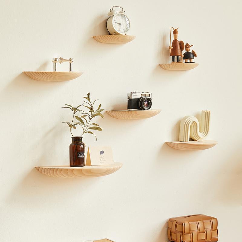 Halbkreisförmiges Wandregal aus Holz, Hintergrundwand, Projektor-Displayständer, Aufbewahrungsorganisation, Aufhängung, Heimdekoration