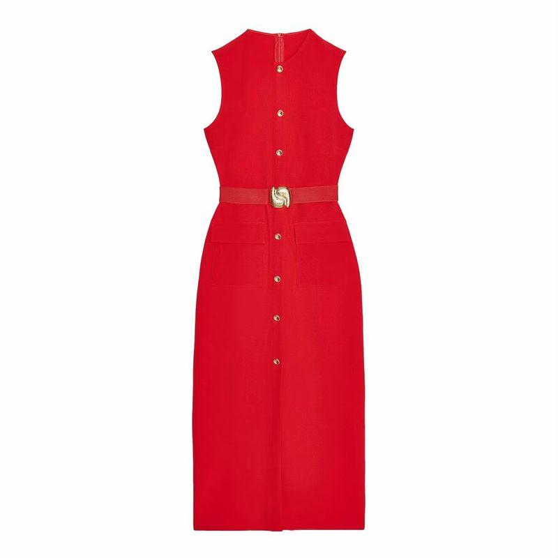 Za Export New Arrival Women's Clothing ZR Fashion Style with Belt Crepe Sleeveless round Neck Midi Skirt Dress 3897054