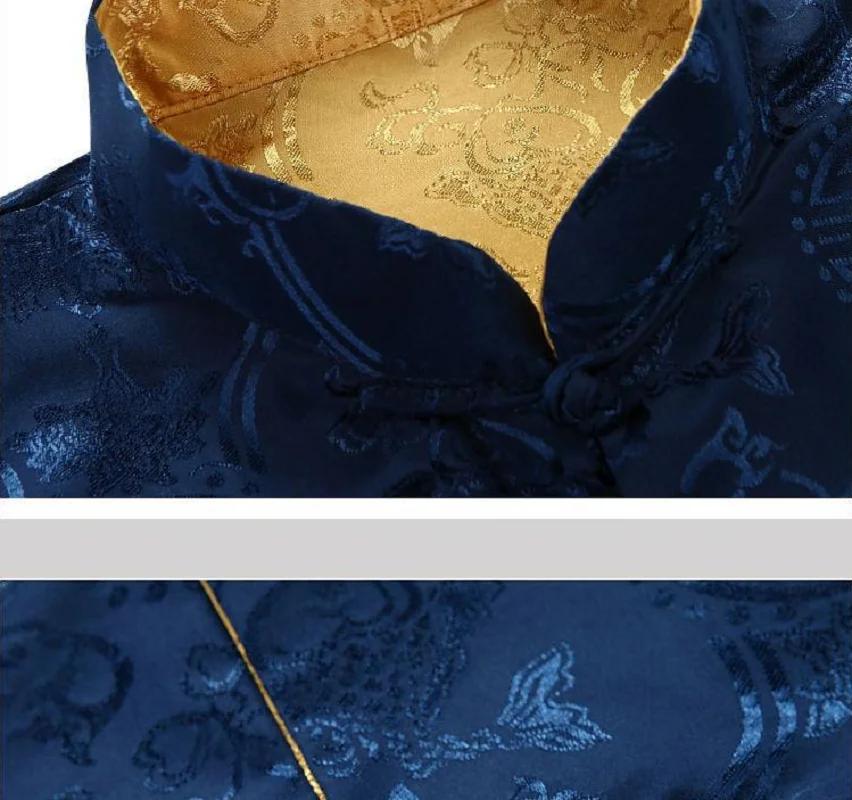Men Chinese Style Satin Silk Tang Suit Jacket Double Faced Long Sleeve Kung Fu Coat Hanfu Clothing Jackets Size S-3XL