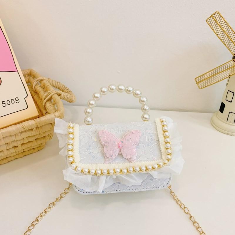 Lace Cute Stylish Childrens Bag Beautiful Butterfly Pearl Handbag For Toddler Girls
