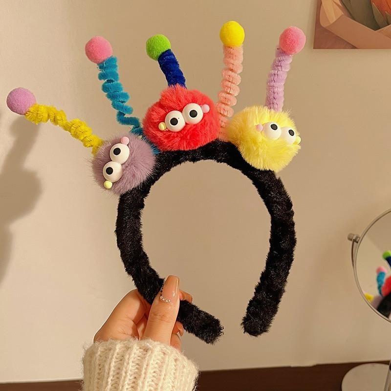 Cute Cartoon Twist Stick Hairband Women's 2023 New Hair Clip Pressed Hair Tie Wash Face Plush Headband High Skull Cap