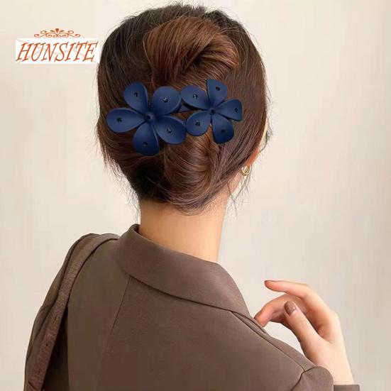 Women Hair Grip Flower Decor Solid Color Anti-slip Hair Decoration Frosted Texture Rhinestone Decor Anti-crack Lightweight Hair Styling Tool