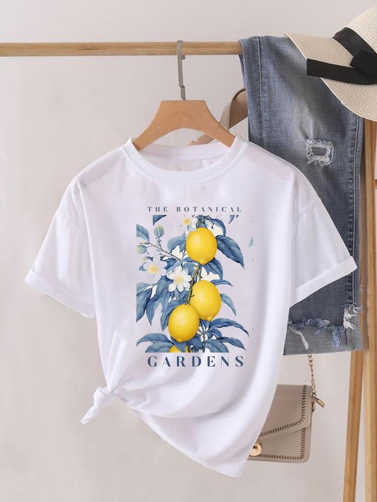 (Asian Size) Sweet Flower Printed Clothing Lady Female Top Casual T Shirt Fashion Short Sleeve T-shirts Women Graphic Tee
