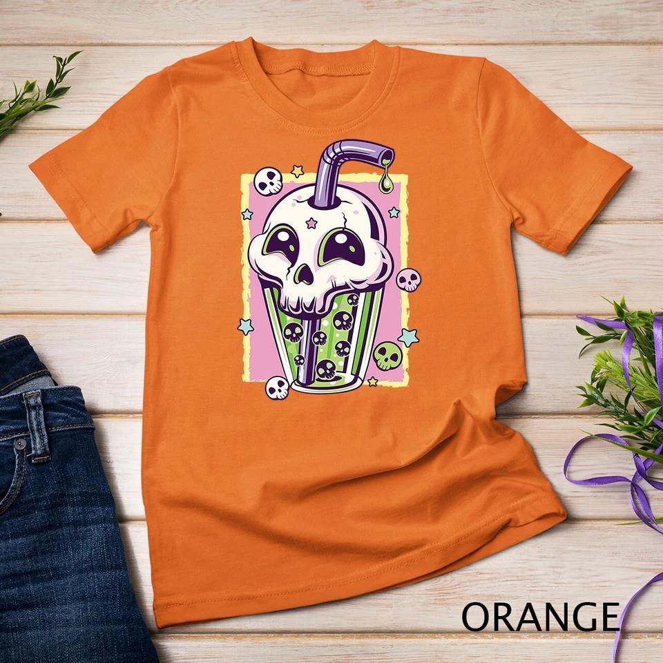Kawaii Pastel Goth Creepy Skull Boba Bubble Tea Vaporwave Unisex T-shirt 6 4XL