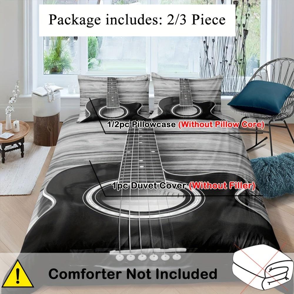 2/3pcs Vintage Guitar Print Soft Duvet Cover Set - Comfortable Bedding for Bedroom and Guest Room with 1 Duvet Cover and 1/2