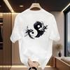 Summer New Style Heavyweight Pure Cotton Shortsleeved Tshirt with Chinesestyle Tai Chi Fish Print Loose Roundneck Top