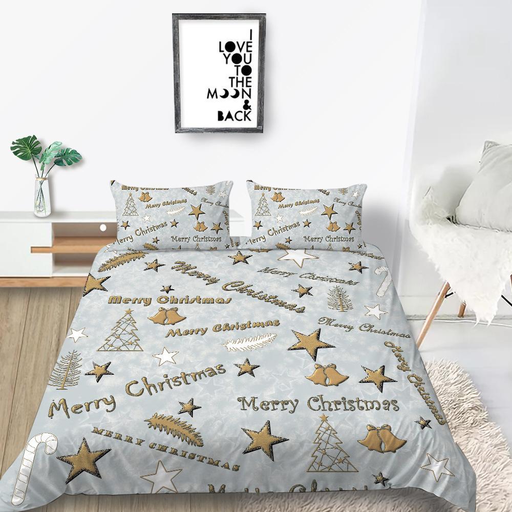 Christmas Series Three-Piece Bedding Digital Printing Christmas Letter Quilt Set