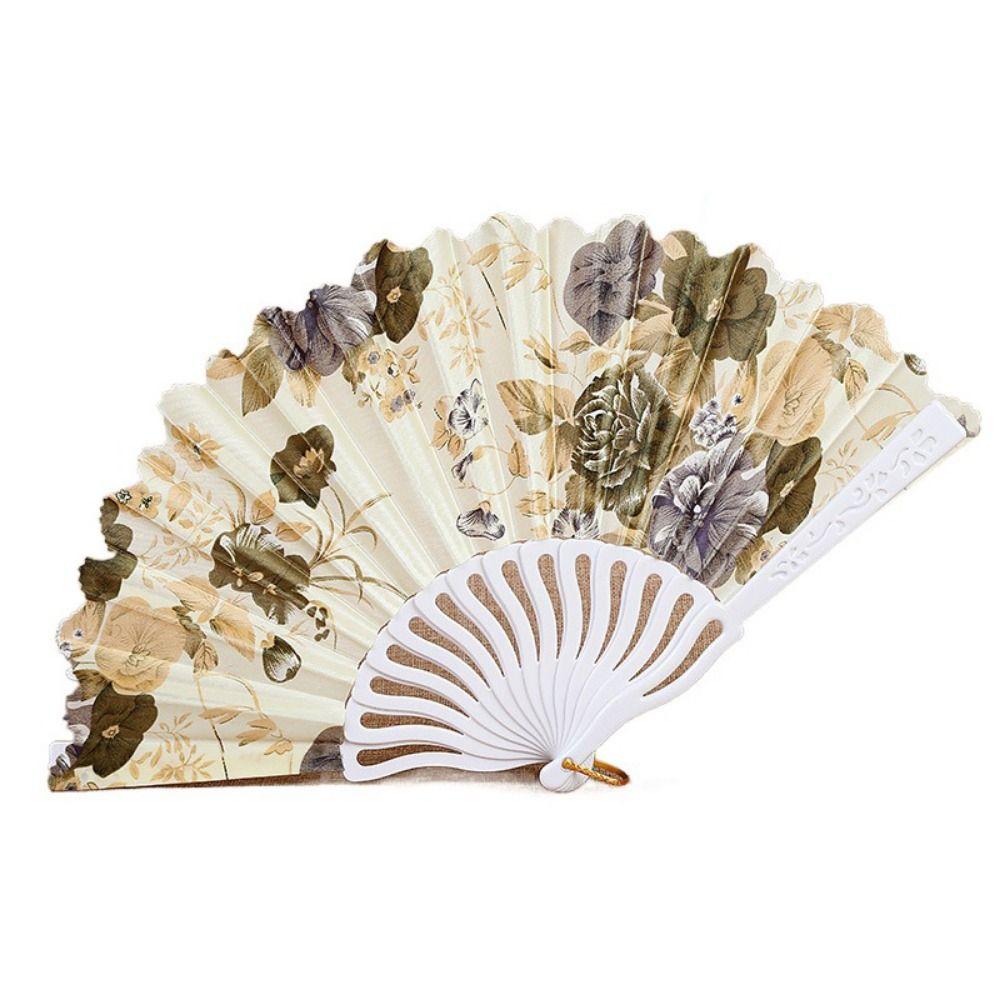 Chinese Style Hand Held Flower Fan Flower Pattern Chinese Dance Fan Bamboo Folding Fan  Party