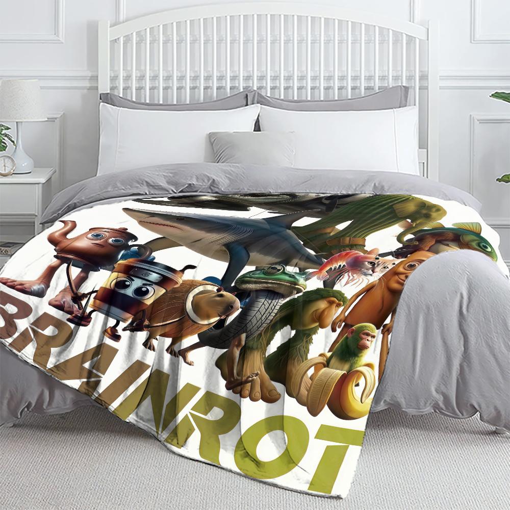Italian Brainrot AI Generated Animals Plush Thin Blanket Kids Adult Flannel Throw Blanket for Outdoor Super Soft Bedspread Gift