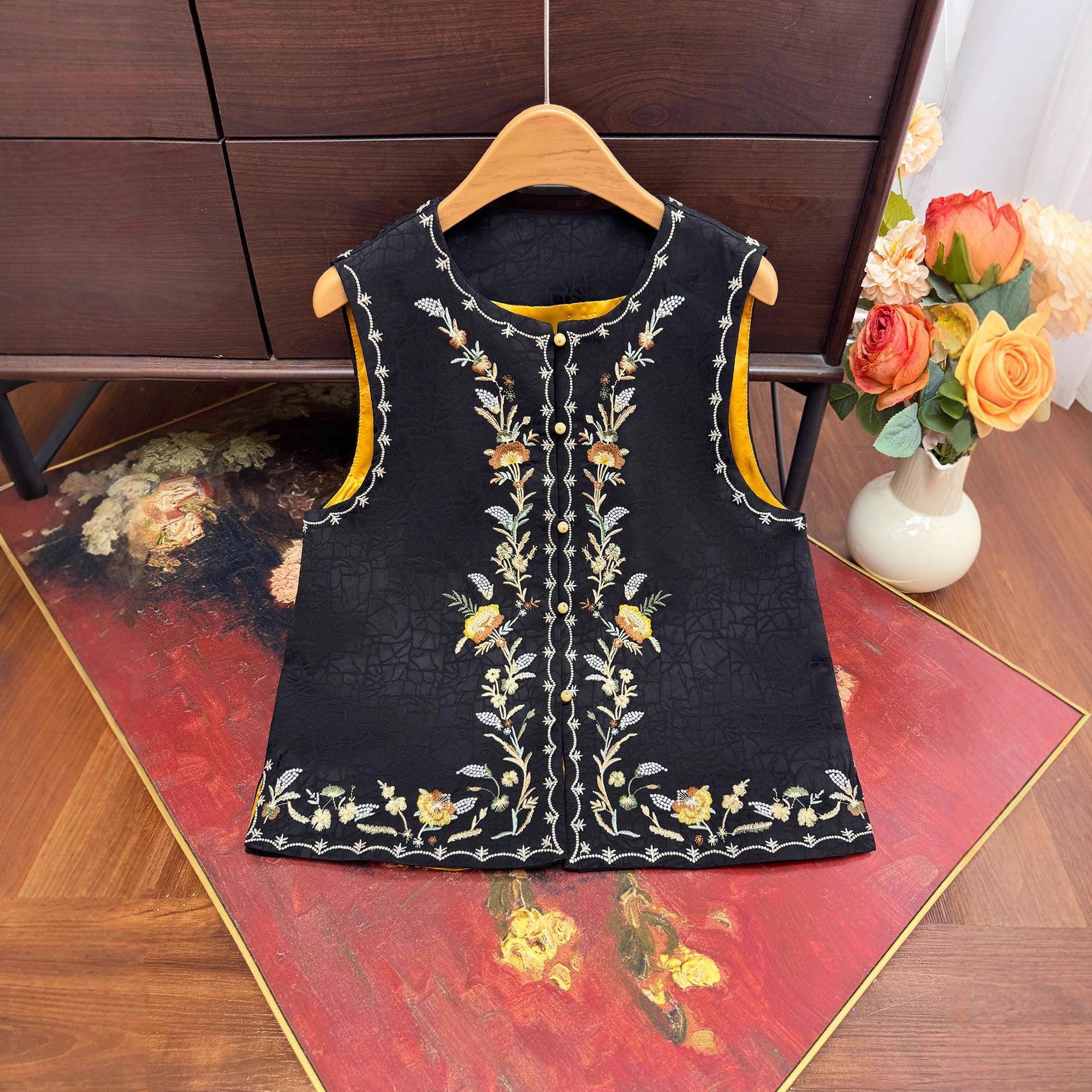 

Women s Round Neck Sleeveless Vest - 2025 New Chinese Style with Embroidered Cracked Pattern, Casual and Versatile for Early Autumn. 3XL (120-135 Catty) чёрный