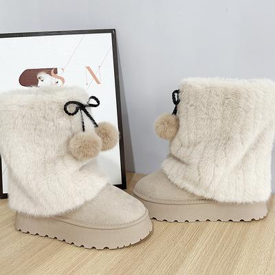 Winter High-heeled Thick-soled Snow Boots Women's High-top Medium Boots Winter Outer Wear Imitation Fur Fur Boots