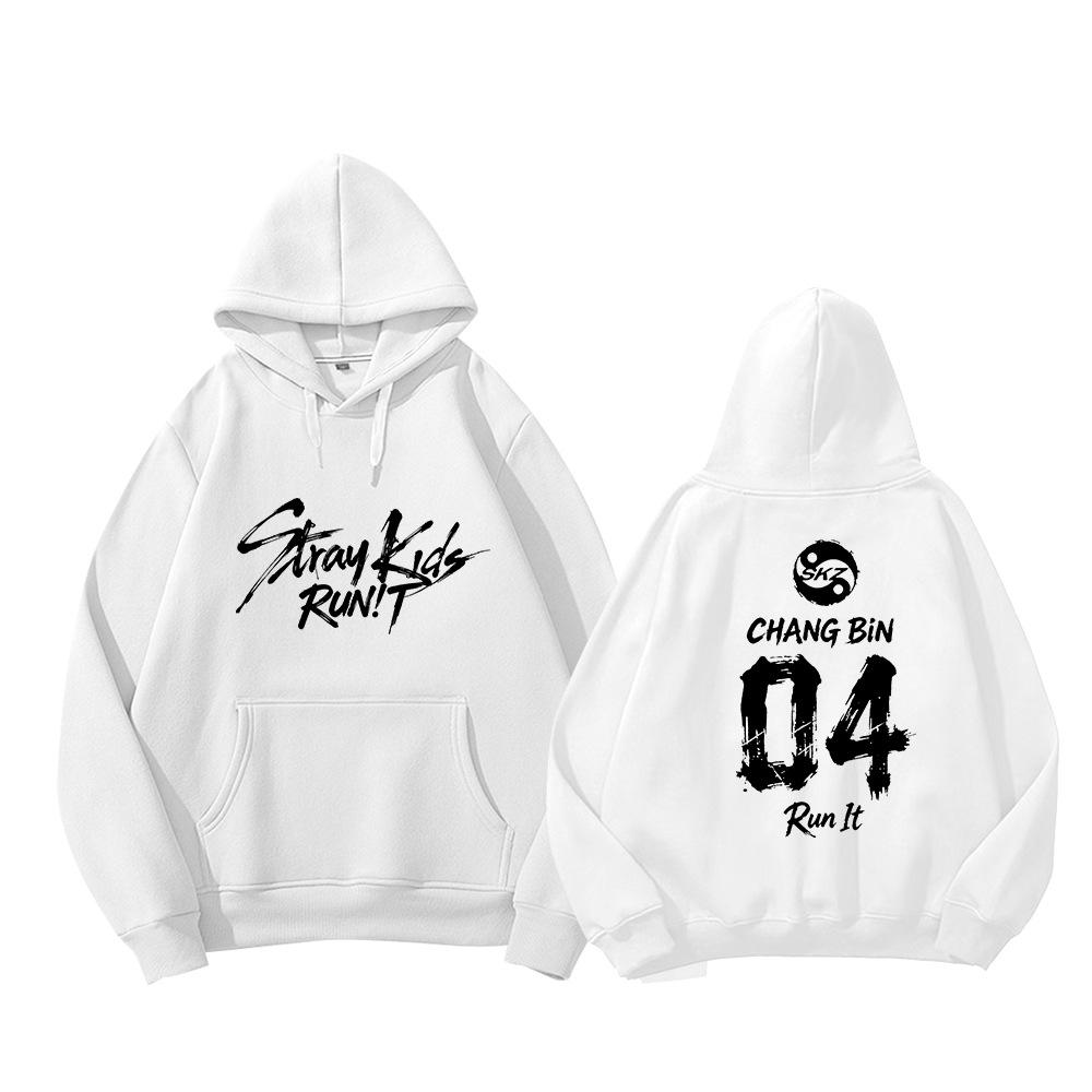 Stray Kids Run It Sweat à capuche Merch Kpop Unisexe Pull Décontracté Sweatshirt Nom du Membre Manches Longues Streetwear Top (Style polaire pour l'automne et l'hiver)