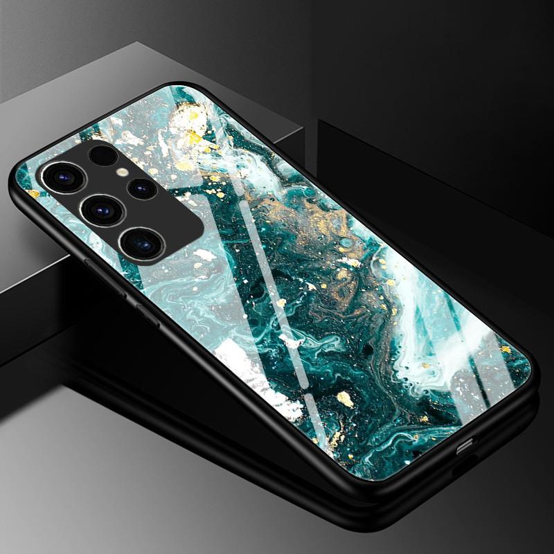 Marble Tempered Glass Phone Case For Samsung Galaxy S23 Ultra 5G Case Fashion Glass Back Cover for Samsung S23 Plus / S23 Ultra