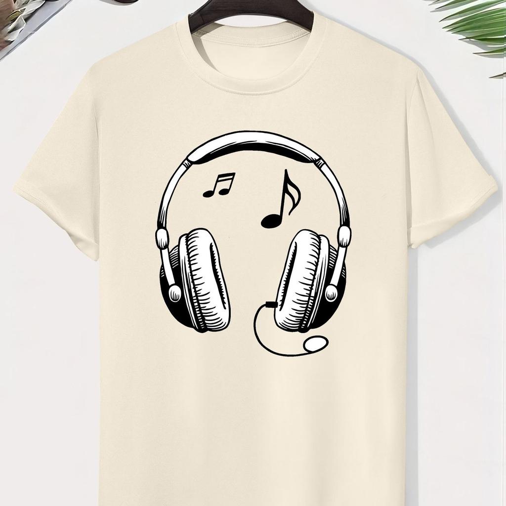 Boys Cotton T-Shirt with Headphones Music Notes Graphic Vibrant Red Casual Short Sleeve Top Breathable Summer Shirt