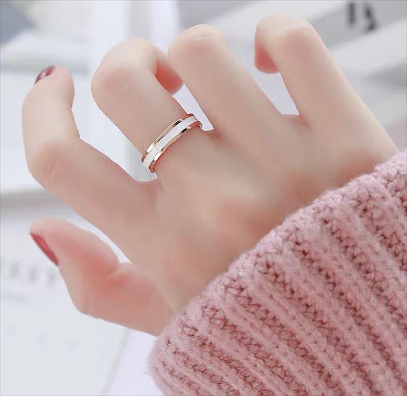 

Cold Wind Imitation Ceramic Narrow Edition Black and White Epoxy Ring Male and Female Couples Ring Pair Ring Tail Index Finger Jewelry no. 6 белый