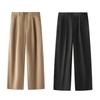 Women's Mid Rise Loose Fit Wide Leg Cotton Pants Casual Trousers Solid Color