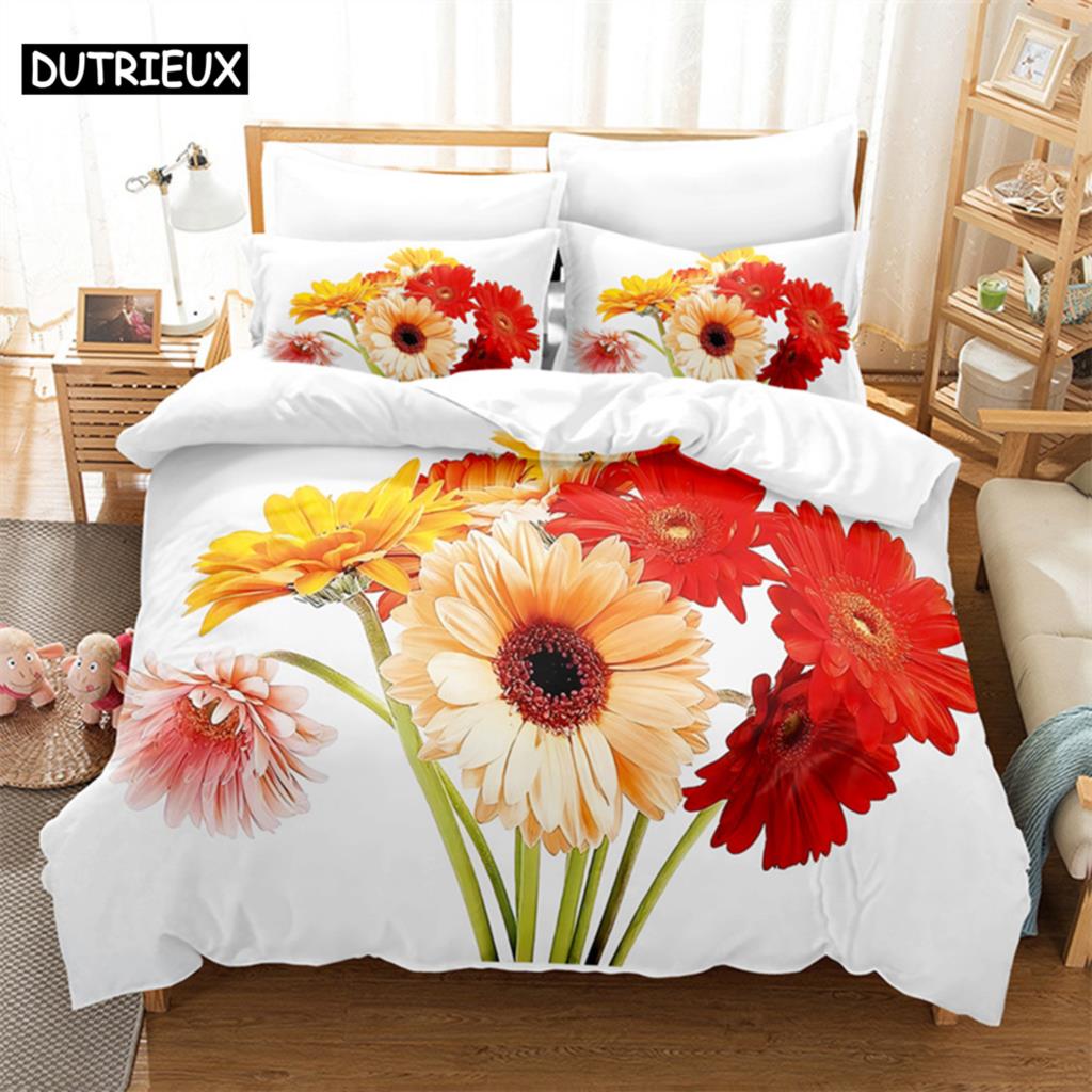 Colorful Daisy Queen Bedding Set Duvet Cover Kids Bedroom Bed Set Comforter Cover Set King Size Duvet Cover Set Bedding Sets