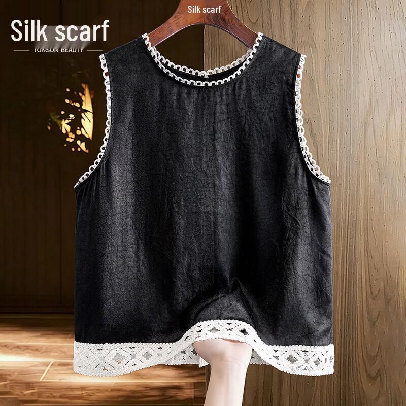 Women s Color-block Lace Hem Sleeveless Blouse L