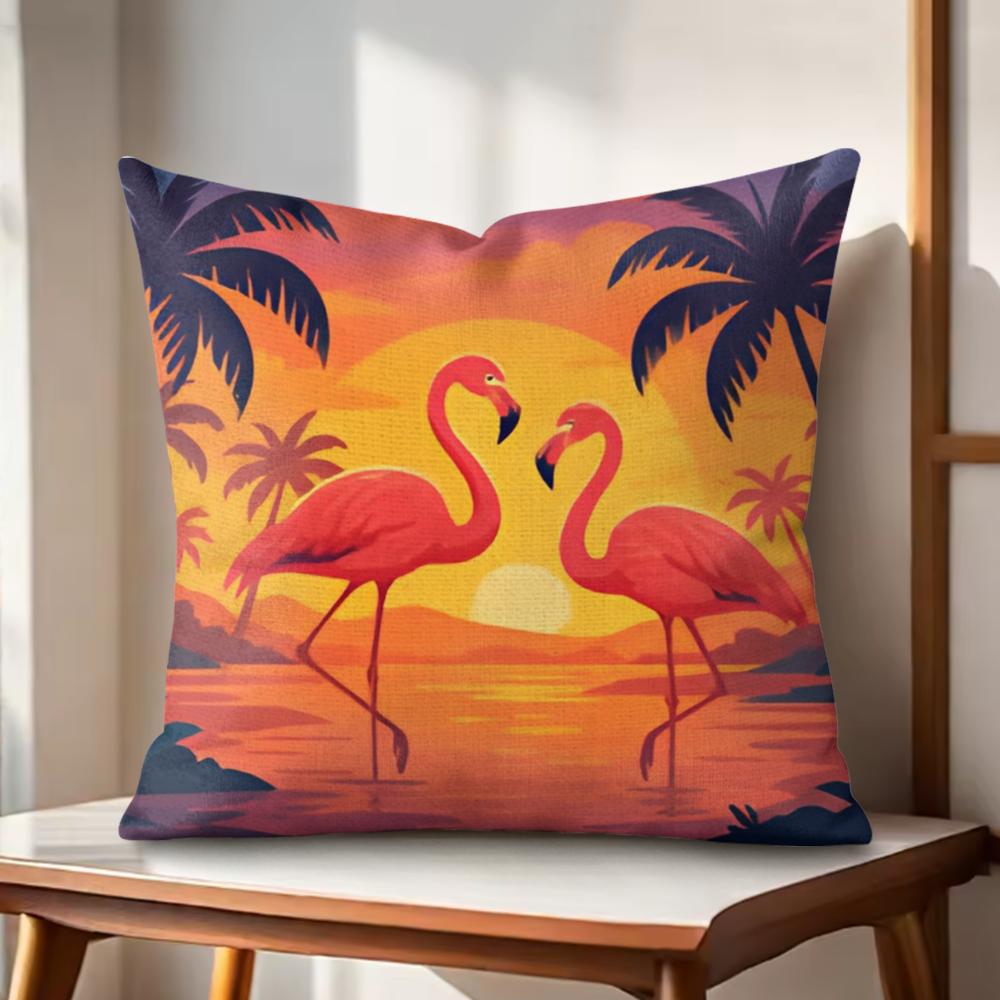 Tropical Palm Flamingo Cushion Cover Natural Linen Organic Fabric DoubleSided Printing Couch Pillow Covers Home Decor