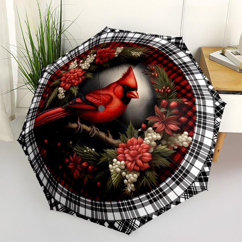 1pc Winter Cardinal Decor Automatic Folding Umbrella Durable Iron Frame,All Seasons Home Travel Outdoor Multifunctional Umbrella yy251115107