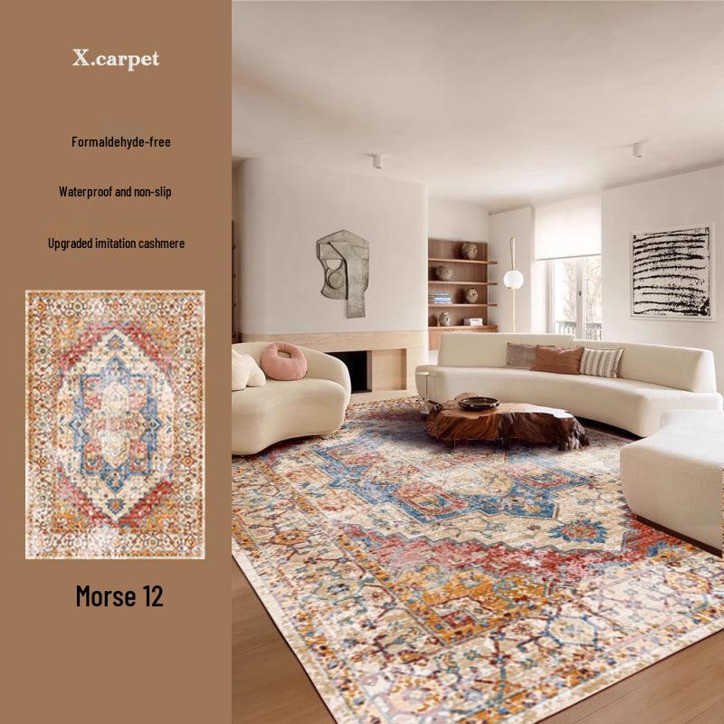 Persian Style Imitation Cashmere Non-Slip Rug - Machine Washable Living Room, Bedroom, or Coffee Table Floor Mat