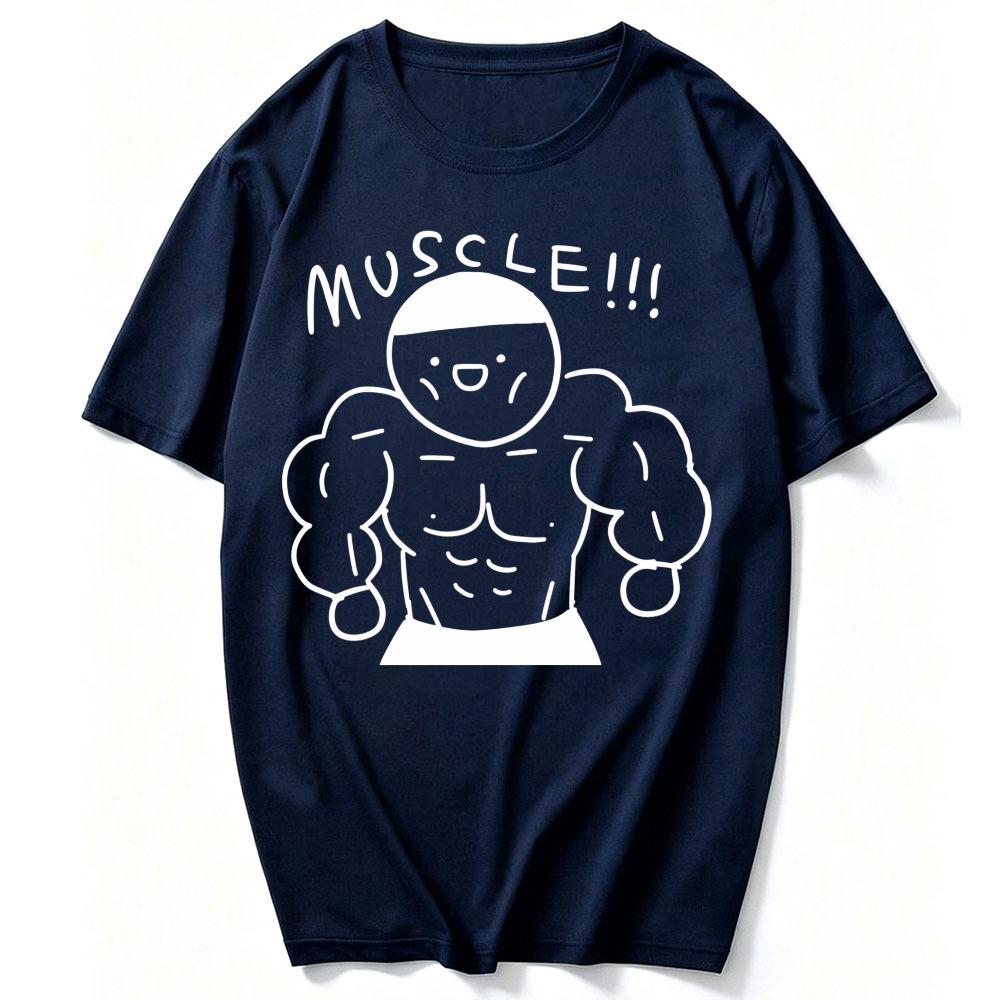Cotton T Shirt Cartoon Buff Muscular Unisex Six Pack Abs Doodle Print MUSCLE Letter Slogan Graphic Gym Bodybuilding Workout Tees