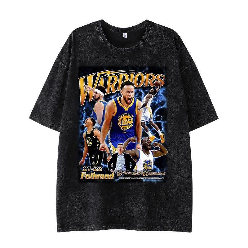Amerikanisches Basketball Retro Ödland Feng Shui Washed T-Shirt Sternenprint Herren und Damen Mode Lässig Sport Gestapelte Oberteile Ins Trend