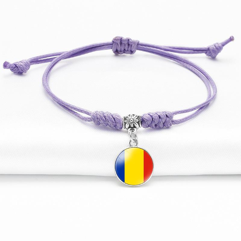 Purple Stylish Unisex Charm Bracelet With European Country Flags Length Adjustable