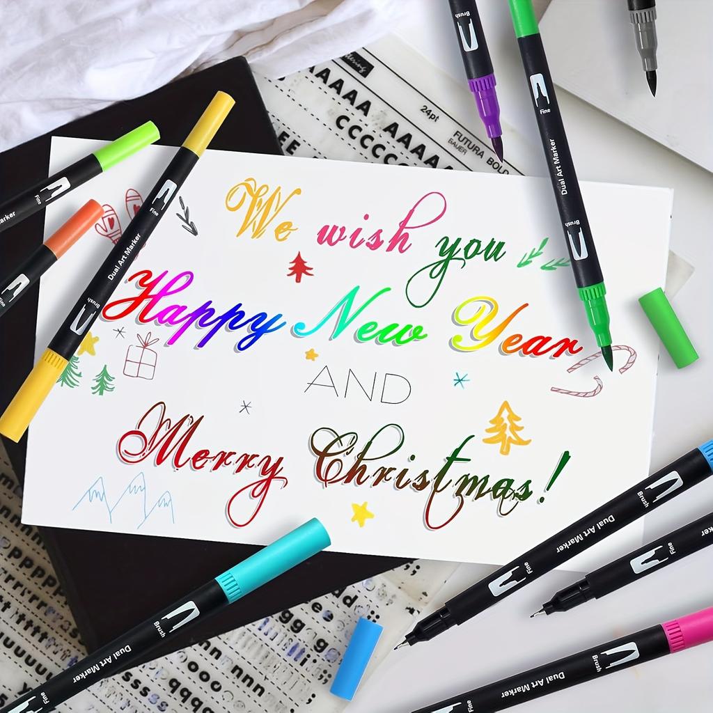 Dual Brush Markers Pens, 72Colors Dual Tip(Fineliner & Brush) Art Markers, Artist Coloring Marker Set for Adult Coloring Books No Bleeding