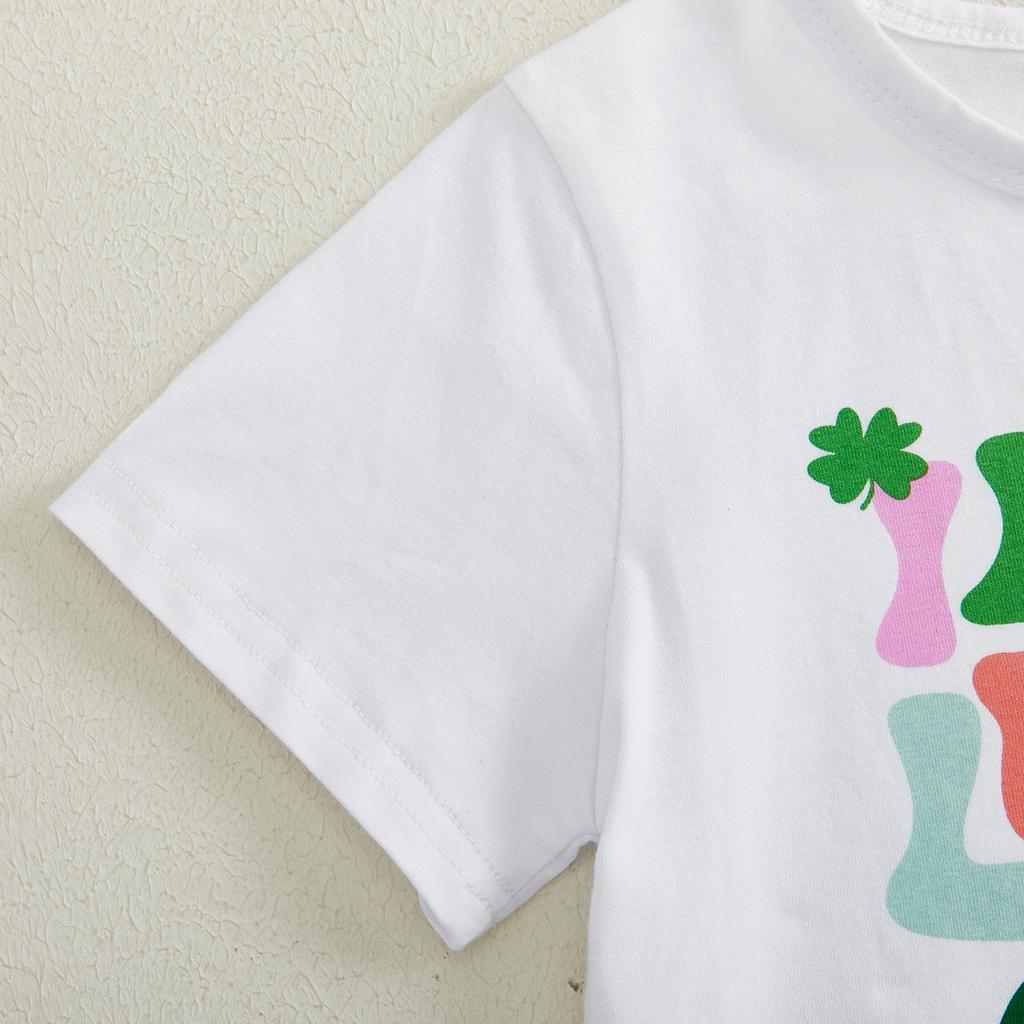 Toddler Girls 2Pcs Spring Outfits Short Sleeve Letter Print Sweatshirt + Tulle Skirt Set Kids Irish Clothes