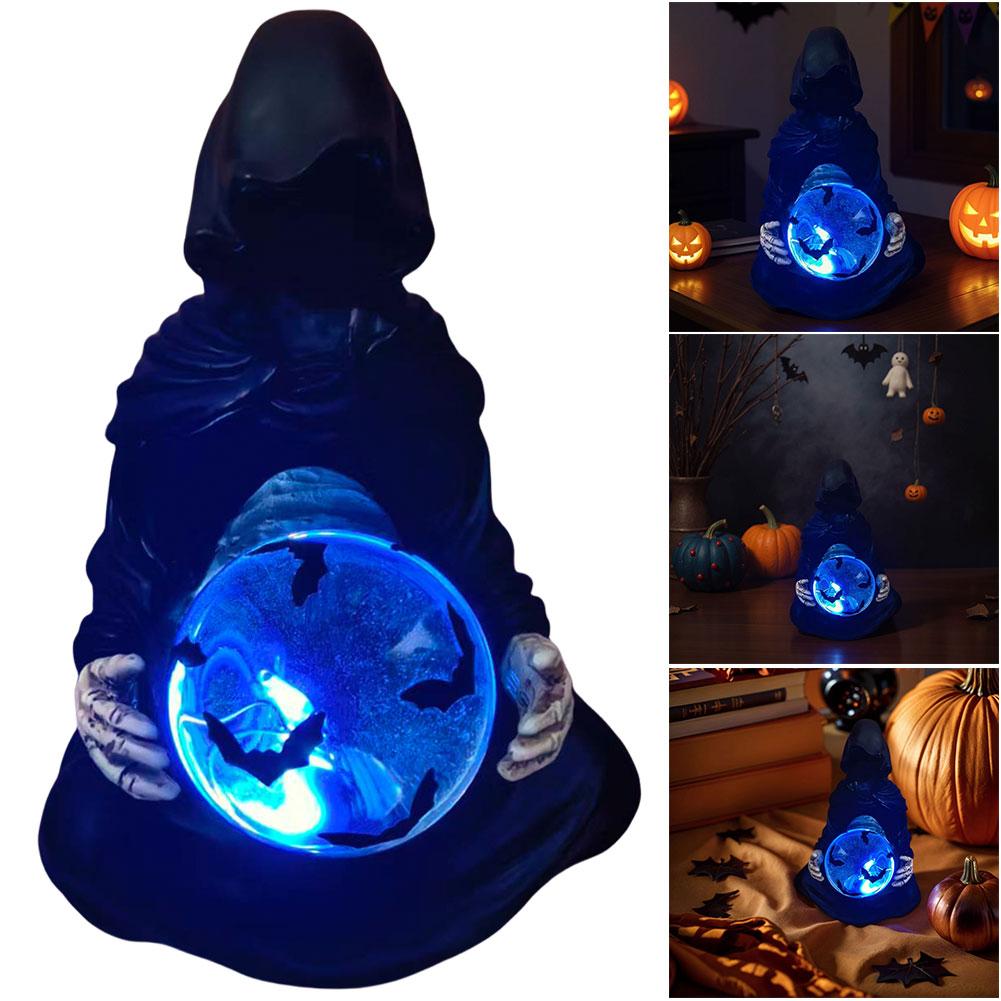 The Death Gods Crystal Ball Halloween Grim Reaper Statue with Flying Bats Gothic Figurine Grim Reaper Figurine Halloween Decor