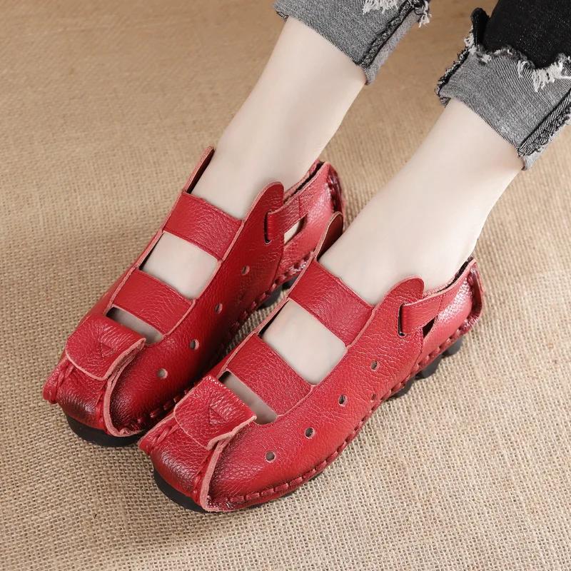 Summer New Soft-soled Flat-soled Leather Women's Shoes Personalized Casual Hole Women's Sandals Retro Handmade Sandals Tide