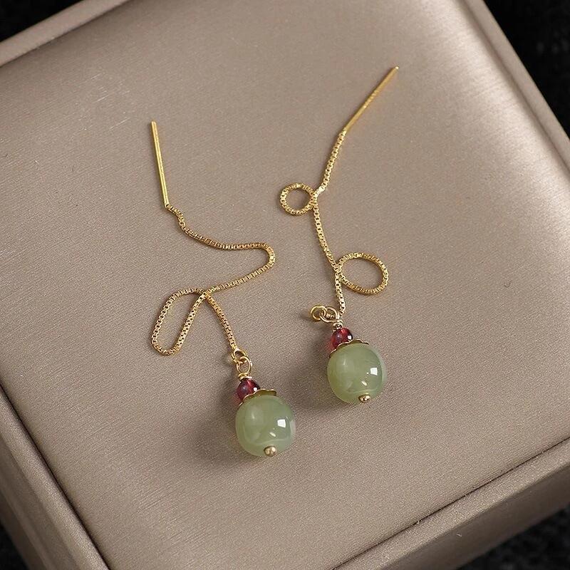 Hetian Jade Ear Line Transfer Safe Buckle Chinese Earrings Female Summer Temperament Ancient Net Red Dropship