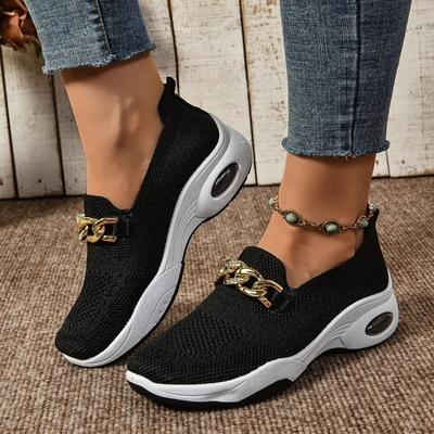 Mode 2024 Damenschuhe Slip-on Damen Vulkanisierte Schuhe Mode Metalldekoration Neue Plus Size Atmungsaktive Feste Farbe Freizeitschuhe