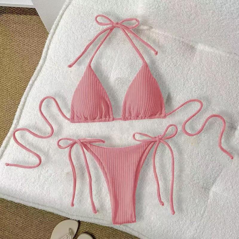 Swimsuit Feminine Tight Backless Three-Point Bikini Beach Split Female L персиковый