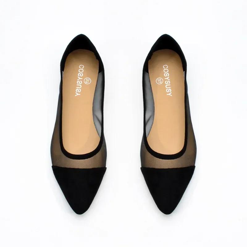 Women's Casual Sandals Pointed Spliced Flat Shoes for Women's Daily Shallow Mouth Fashion Mesh Shoes Single Shoe Women Shoes