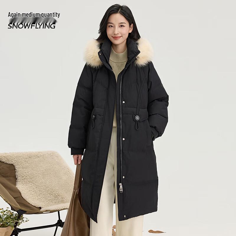 Damen-Winter-Daunenjacke in mittlerer Länge mit abnehmbarer Kapuze mit Fellbesatz