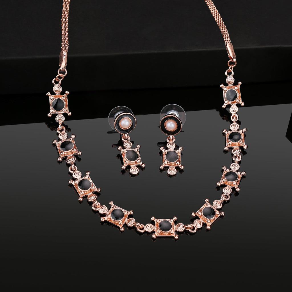 Estele Rose Gold Geometric Designer Necklace Set For Women