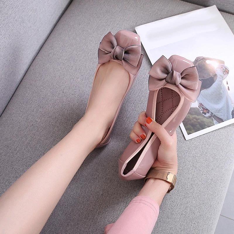 Women Sweet Bowknot Flat Shoes Lady Office Work Single Shoes Female Loafers Mother Girl Student Comfy Casual Shoes Large Size 44