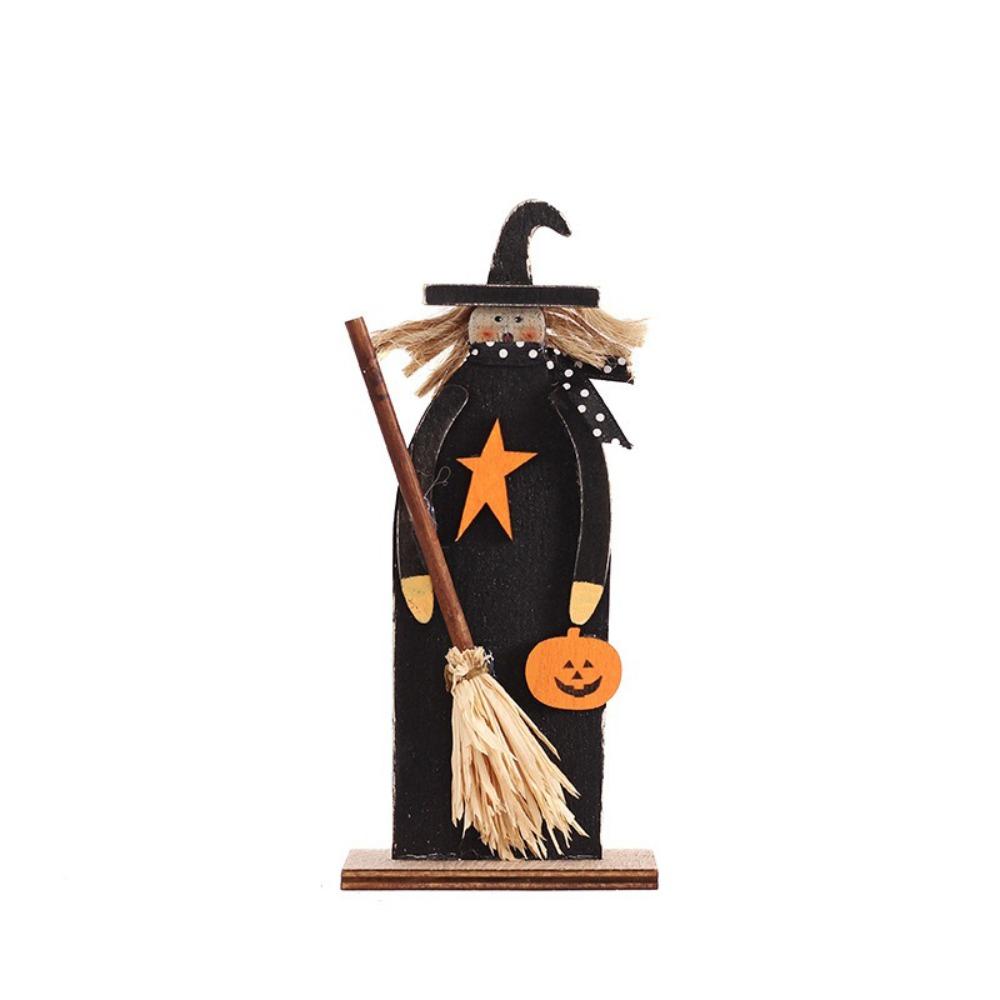 Wooden Halloween Wooden Decor Handicraft Witch Pumpkin Ghost Bat Ornaments Long-lasting Happy Halloween Table Decoration